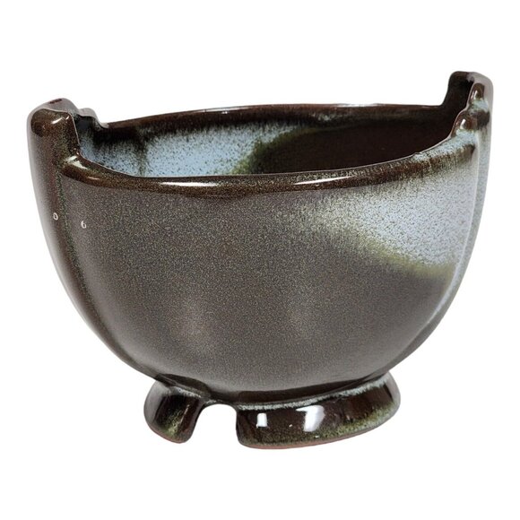 Frankoma Pottery #35 Footed Bowl Prairie Green & Brown Clay Serving Dish - Picture 4 of 8